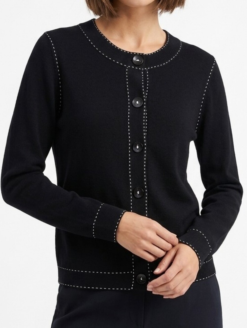 Emma James Black Button-Front Cardigan with Contrast Stitch Large